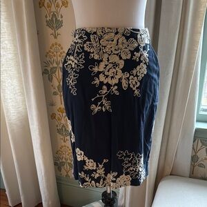 J.Crew Embroidered Floral Navy Pencil Skirt